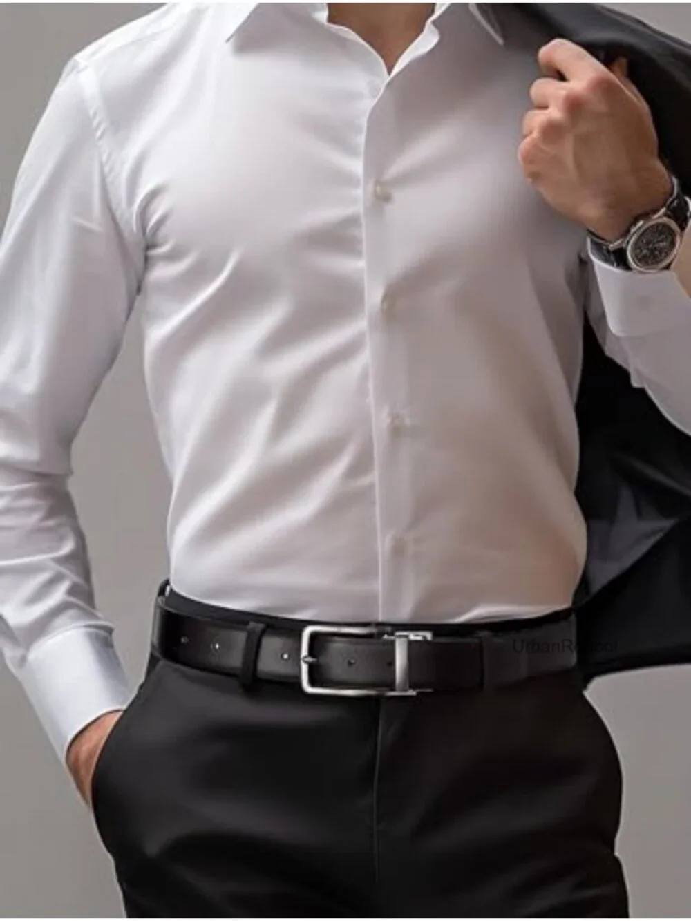 Reversible Leather Belt with Zinc Buckle for Men, Adjustable